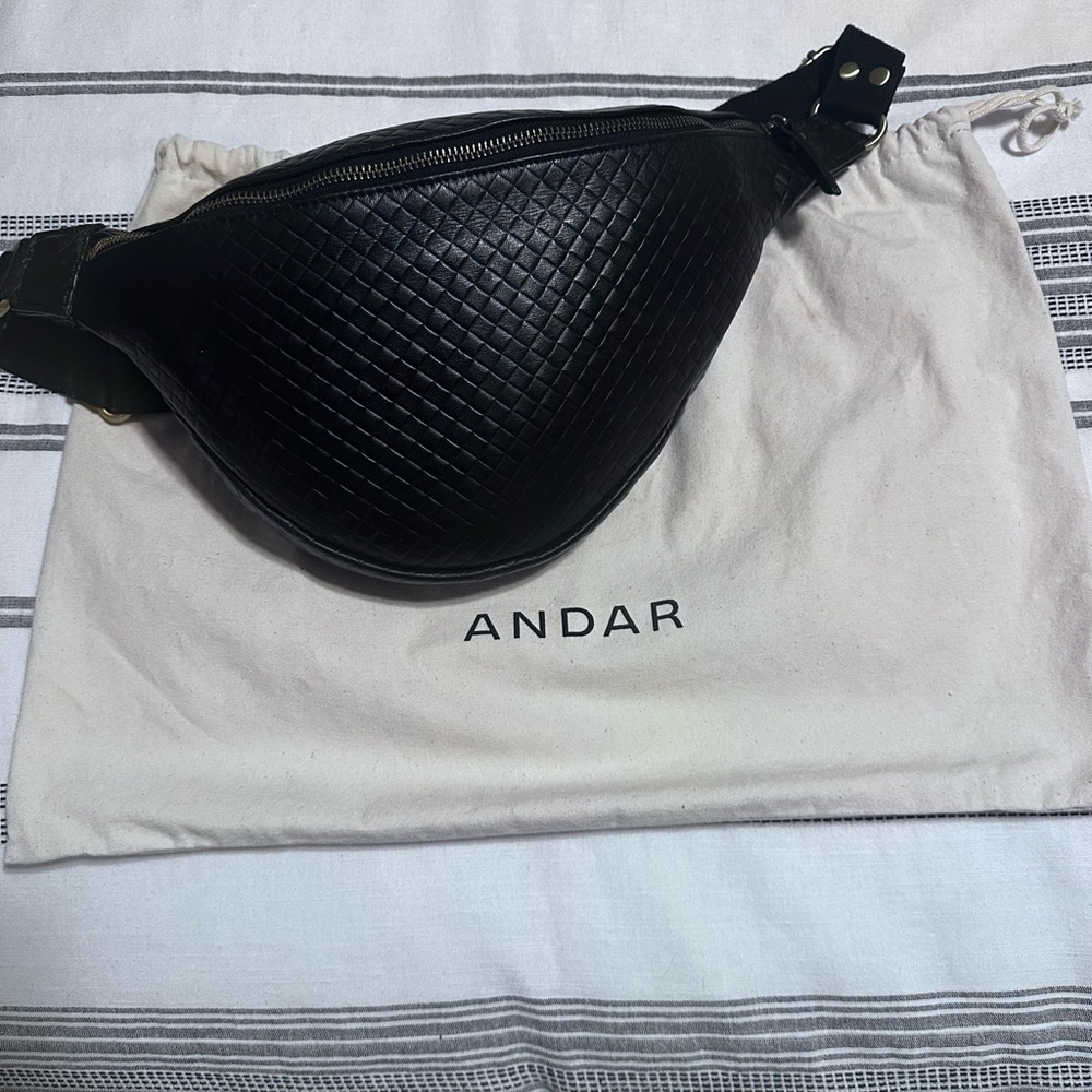 Andar “The Tatum” Black Woven Leather Bum Bag